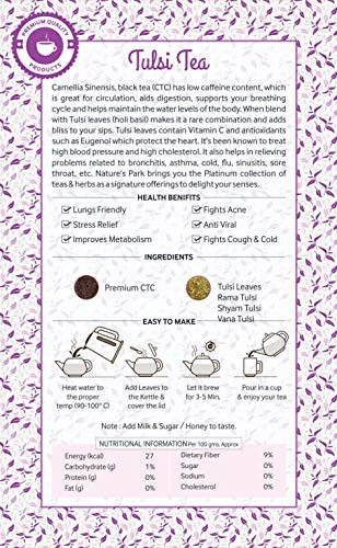 Image of Nature's Park Tulsi Tea Loose Leaf Immunity Enhancer Detox Herbal Tea Finest Blend of Rama Shyama & Vana Tulsi Leaves with CTC Leaves USDA Certified Pouch (500gm)