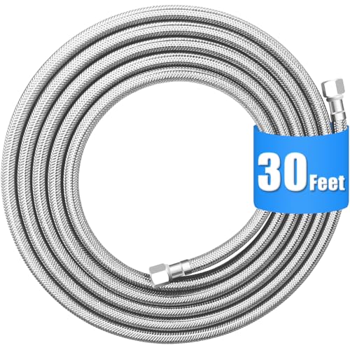 Refrigerator water line - 30 FT Premium Stainless Steel Braided Ice Maker Water Hose,Food grade PEX Inner Tube Fridge Water Line with 1/4' Fittings for Refrigerator Ice Maker