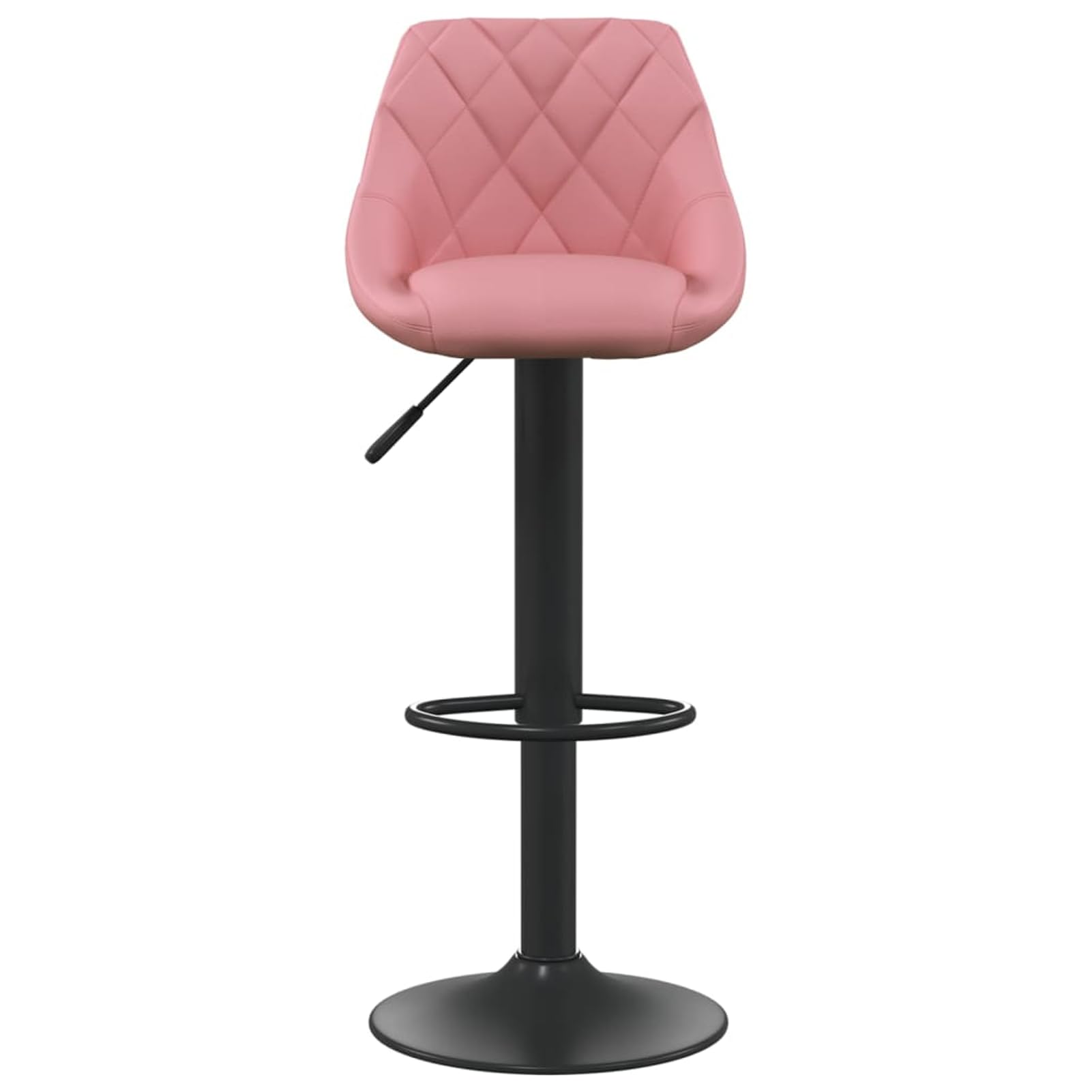 Taburete de bar de terciopelo rosa con resorte de gas, altura regulable (82 – 103 cm), giratorio 360°, reposapiés, estructura de acero, para bar y isla de cocina