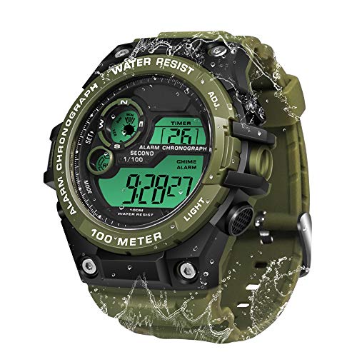 TEKMAGIC Sport-Tauchuhr für Herren und Jungen, 10 ATM, wasserdicht, mit Stoppuhr, Chronograph, Alarmfunktion, Dual-Zeitzone, 12/24-Stunden-Format