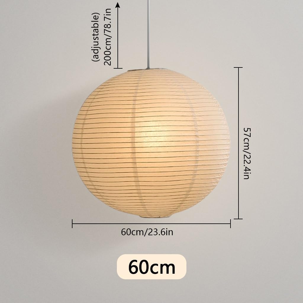Lampada A Sospensione In Carta Pergamena Stile Giapponese Wabi-Sabi - Lampadario Piatto Sferico In Ferro Per Soggiorno, Camera Da Letto E Studio Minimalista(60cm)