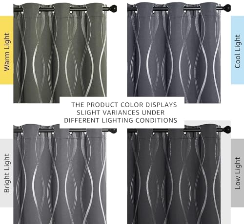 NICETOWN Grey Blackout Striped Pattern Curtains for Living Room 84 inch Long 2 Panels Set, Noise Reducing Thermal Insulated Wave Line Foil Print Bedroom Drapes for Patio Sliding Glass Door (52 x 84) - Image 5