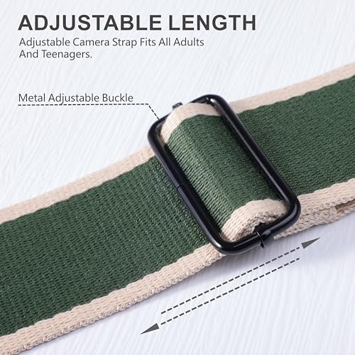 Image of Padwa Lifestyle Extra Long Adjustable Camera Strap for Photographers - 2 inch Wide Full Grain Cowhide Leather Ends Camera Straps with Quick Release for All Cameras,Binoculars(Stripe Beige Green)