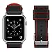 top4cus Genuine Leather iwatch Strap Replacement Band Stainless Metal Clasp, Compatible for 38mm 42mm Apple Watch Series 3 S2 S1 and Sport Edition (42mm,Sporty Black)