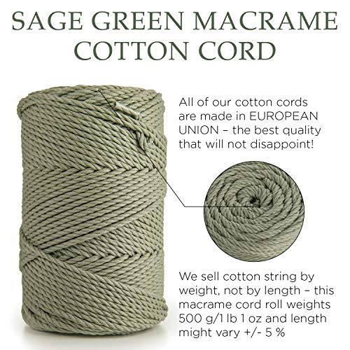 Mb Cordas Macrame Cord 3Mm X 147 Yd. Sage Green Cotton Rope For Handmade Decorations 3 Strand Twisted Colored Cotton String For Macrame Wall Art, Plant Hangers, Dream Catchers, Craft Macrame Supplier #TOP4