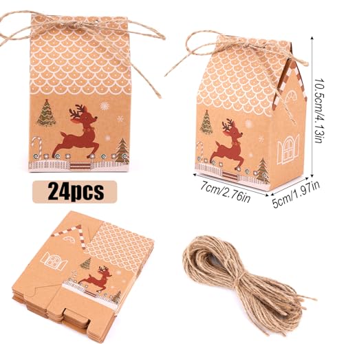NQEUEPN 24 mini caixas de lembrancinhas de Natal, lindas caixas de casa de Natal com corda de papel