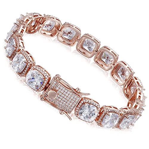 10mm Tennis Bracelet for Women Men 18K Gold/Rose Gold/White Gold Plated Iced Out Chain Bracelet With Full Iced Clasp - Sizes 7.5-8.5 Inch