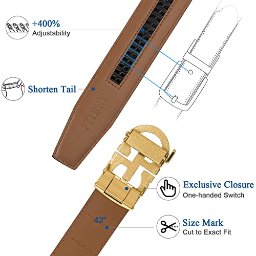 Image of ITIEZY Ratchet Belts for Men - Leather Click Belt for Casual Dress 1 3 /8 inch, Mens Adjustable Belt Trim to Fit