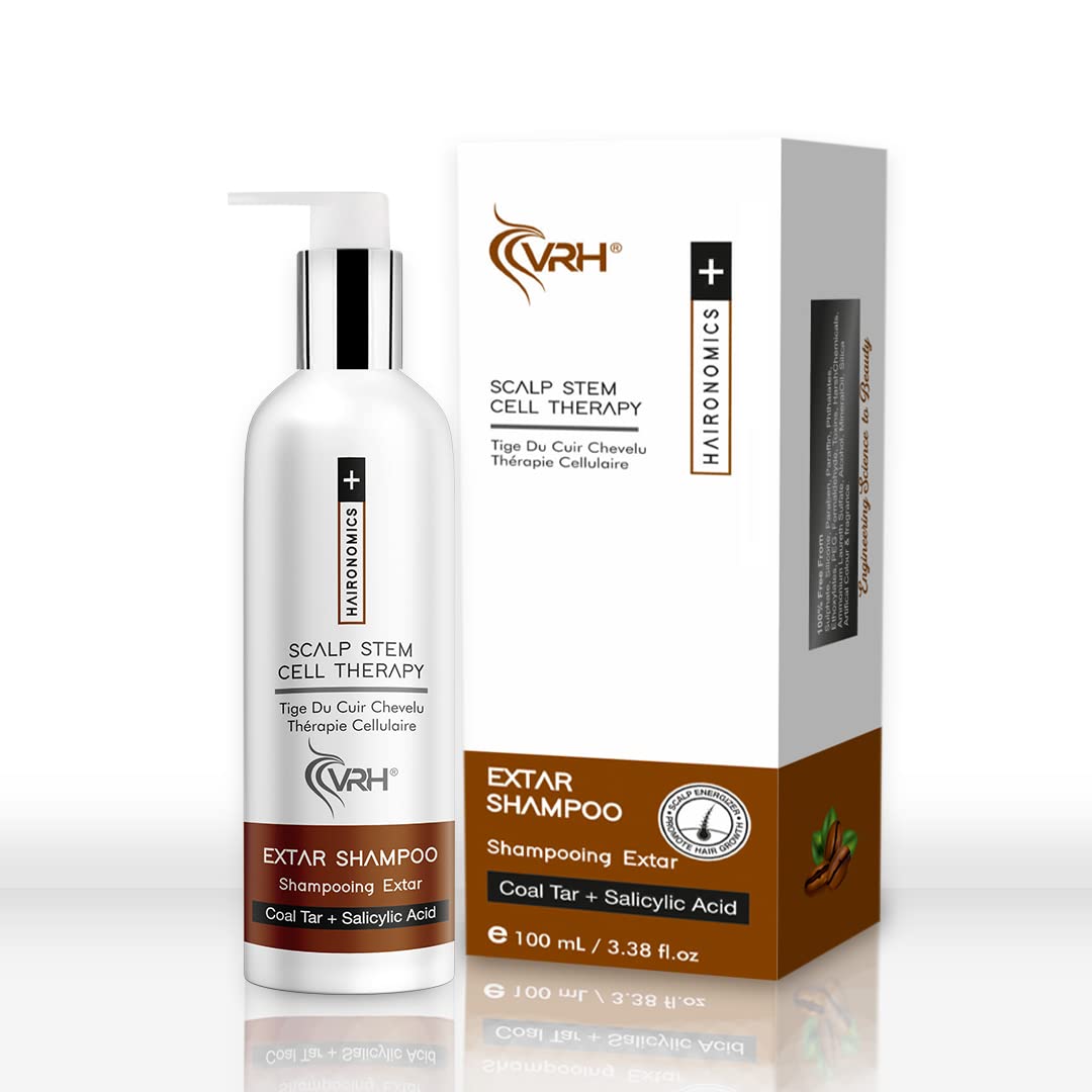 VRH Scalp Stem Cell Therapy Extra Shampoo | Coal Tar and Tea Tree Formula for Dandruff Control | Soothes Scalp and Nourishes Hair | Suitable for Men and Women | 100ml-image-1