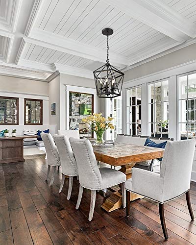 EAPUDUN Farmhouse Lantern Chandelier, 5-Light Metal Adjustable Height Industrial Square Pendant Light for Living Room,Kitchen Lsland,Hallway Foyer Hanging Ceiling Lighting, PDA1274-MBK - Image 2