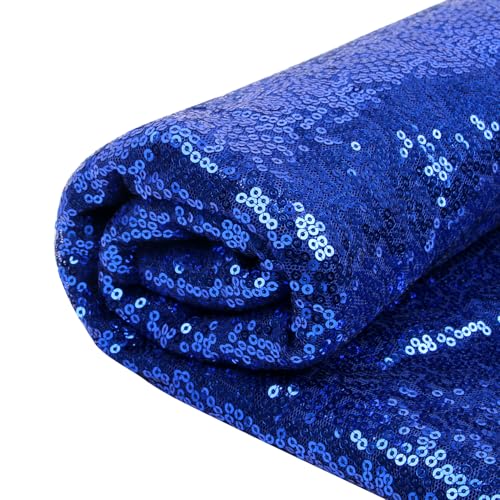 YIEMI Tissu à paillettes bleu brillant au mètre, tissu pailleté scintillant et brillant pour vêtements à la mode, décoration de jouets, nappe et bricolage etc. (1 m, Bleu)