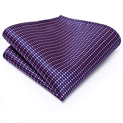Image of Hi-Tie Mens Plaid Ties Classic Paisley Necktie with Handkerchief Cufflinks Set Business Stripe Tie