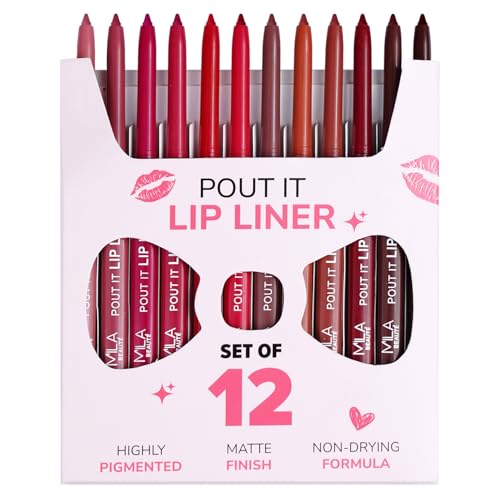 Mila Beauté Pout it Lip Liner Set of 12 I Highly Pigmented, Long Lasting & Non Drying Formula Enriched with Squalene I Smooth and Precise Application | Matte Lip Liner Suitable for Indian Skin Tones