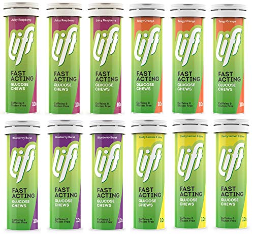 Lift Glucose Chews - Mixed Case 12 x 10 Tabs - Orange, Raspberry, Blueberry & Lemon & Lime