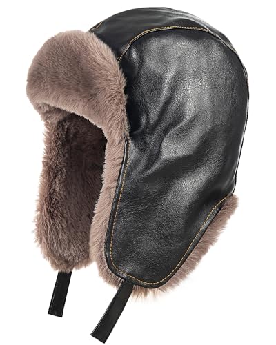 Warm Trooper Trapper Hat for Men Women Winter Hat with Fur Ear Flaps Windproof Hat for Cold Weather Hunting Hat Black