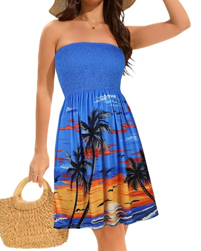 Image of elescat Summer Dresses for Women 2026 Strapless Casual Beach Cover Ups Tube Top Sundress