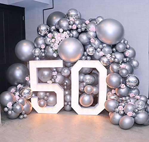 Image of KBZVNAF Silver Metallic Chrome Latex Balloons - 50 Pack 12 inch Round Helium Balloons for Birthday Wedding Graduation Baby Shower Party Decorations | Round Helium Balloons for Birthday Wedding Graduation Baby Shower Party Decorations