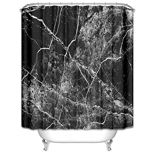 Rideau de douche 180x200cm imperméable en polyester marbre noir et gris - 3