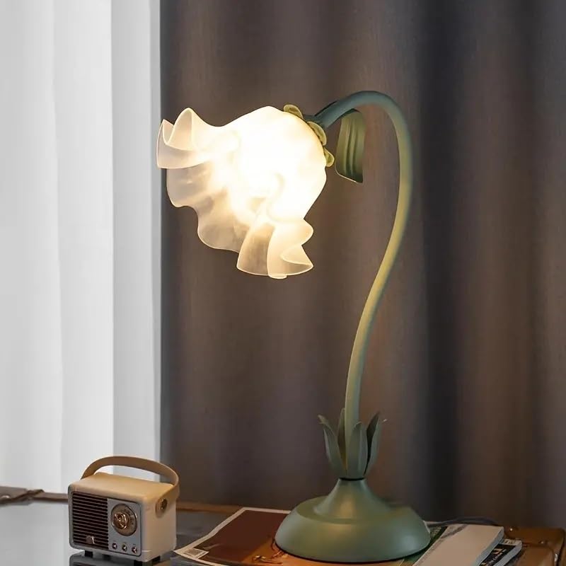 Minifair Verde Lamparas De Mesita De Noche,IluminacióN De Tres Tonos Lampara Escritorio Pantalla AcríLica Con Lirio Del Valle,Lampara De Mesa Perfecto Para Chica Dormitorio,Cabecera,Estudio,Regalo