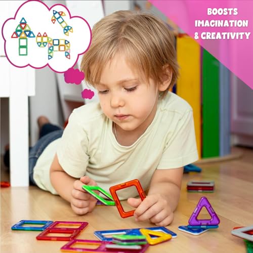 Image of ToyMagic Magnaplay Magnetic Tiles 32 Pcs|Multiple Shape & Colour Tiles|Magnetic Blocks Building Set|STEM Toy|Learning Game for Kids 3+|Constructive and Creative Toy| |MagnaPlay Tiles - 32 pcs