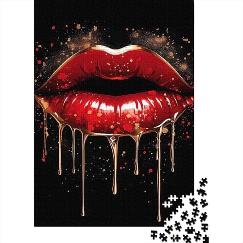 Red Lips Art Puzzle 1000 Pièces Educa Jouet en Bois Cadeau Unique De l'art De La Décoration Dripping Red Glossy Lips Jeu Éducatif Challenge Toy Adultes Et...