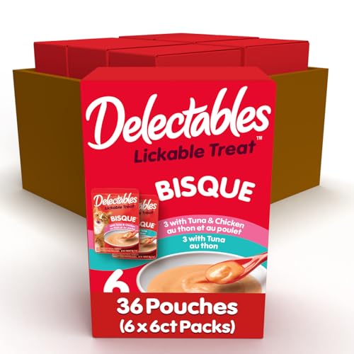 Image of Delectables Lickable Treat Bisque Wet Cat Treat Variety, Food Topper, Hydrating, Grain-Free, No Fillers, By-Products, Added Preservatives, 1.4oz Pouch 36ct