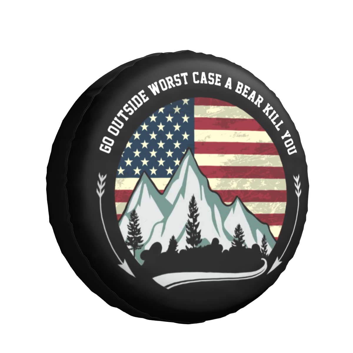 Funda para neumáticos con bandera estadounidense, impermeable, para camping, para caravana, remolque, RV, SUV, 15 pulgadas. Salga al exterior. En el peor de los casos, un oso lo matará.