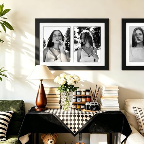 Image of DUENPY 12.5x18.7 Picture Frame 2-Opening 8.5x11 Collage Picture Frame Displays Two 8.5x11 inch Photos Collage Wall Decor Wall Hanging or Tabletop Black