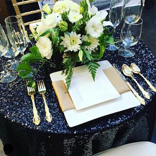 Image of B-COOL Black Sequin Tablecloth Parties Decor: Round Sequin Overlay Shimmer Fabric for Halloween Table Setting Buffet Graduation Party 120 Inch
