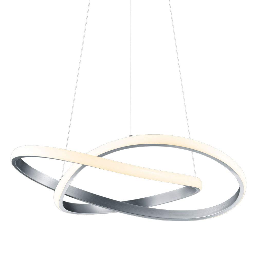 Reality Leuchten LED Pendelleuchte Course R32051107, Metall Nickel Matt, Acryl weiß, inkl. 27 Watt LED, Switch Dimmer