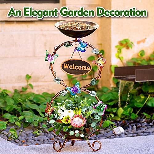 Yadoolife Bird Bath For Outdoor, Metal Birdbath With Flower Planter Pedestal, Standing Bird Baths With Bowl, Vintage Decorative Birdbaths, Weather Resistant #TOP3