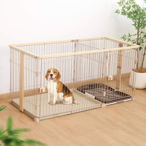 （21:30時点） PETTOM ペットサークル 犬用ケージ 犬ゲージ ペットサークル 屋根付きセット ペットゲージ 犬ゲージトイレ別 ケージ ゲージ 室内 屋内 小型犬 中型犬 (ナチュラル, 屋根なし)