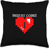 Vista 5 de Arcade Nostalgia Insert Coins - Almohada pixelada con diseño de corazón de 8 bits, 18 x 18, multicolor