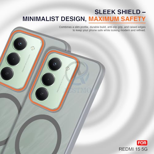 Image of AESTMO Redmi 15 5G Back Cover | Slim Hard Shell | Matte Frosted Hard Back Translucent Back Cover for Redmi 15 5G (Compatible with MagSafe Accessories) (Grey)
