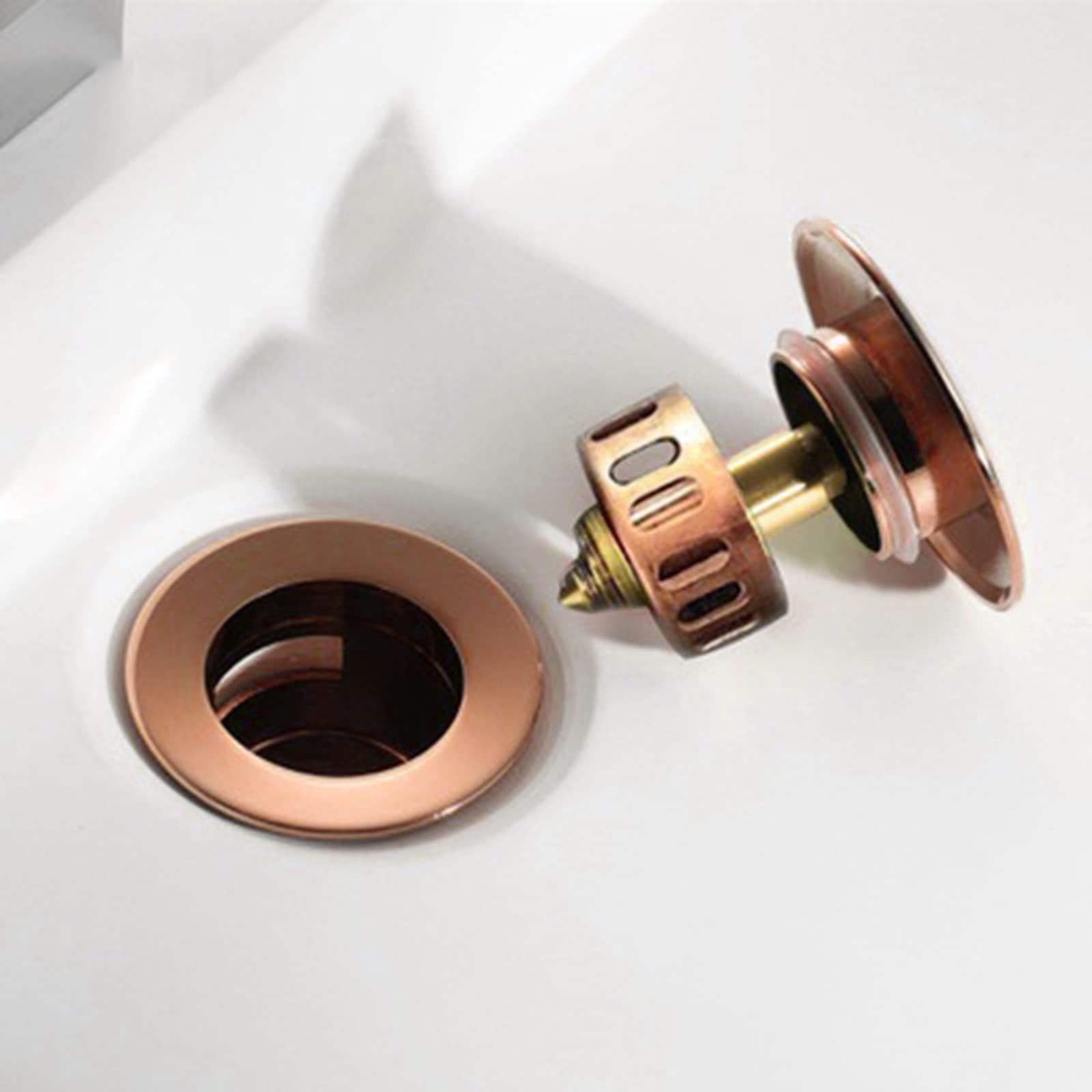 Tapon Lavabo Click Clack Universal,Oro Rosa,TapóN DesagüE Lavabo,Desague Lavabo Sin Rebosadero,Con Cesta De Filtro,Cobre Completo,Empuje El Resorte Para Drenar,oro Rosa B