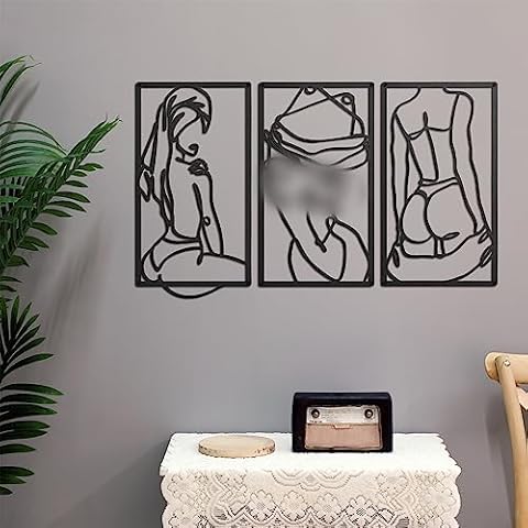 Peryiter 3 Pcs Modern Minimalist Wall Decor Abstract Line Art Wall Decor Woman Body Shape Art Print Decor Drawing Metal Wall Art for Living Room Bedroom Wall (Black) Cover