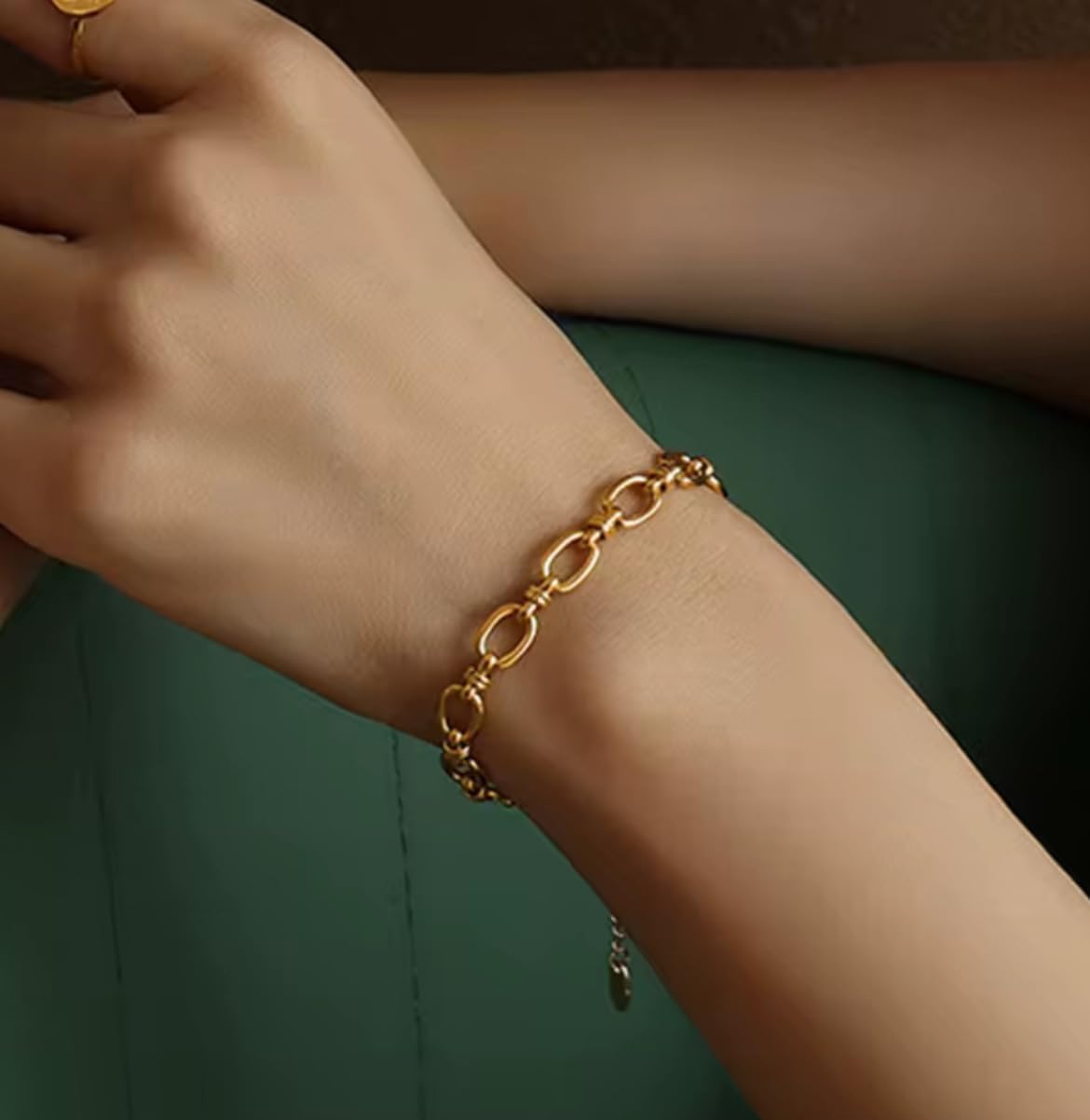 18K 18 Karat Yellow Gold Plated over Stainless Steel Oval Link Chain Bracelet, 6.5 inch, Nickel Free Waterproof hypoallergenic Tarnish Resistant - Image 9