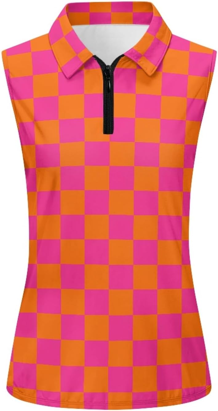 Womens Sleeveless Golf Shirts Zip Up V Neck Polo Shirt Tennis Shirts for Women Workout Athletic Tank Tops