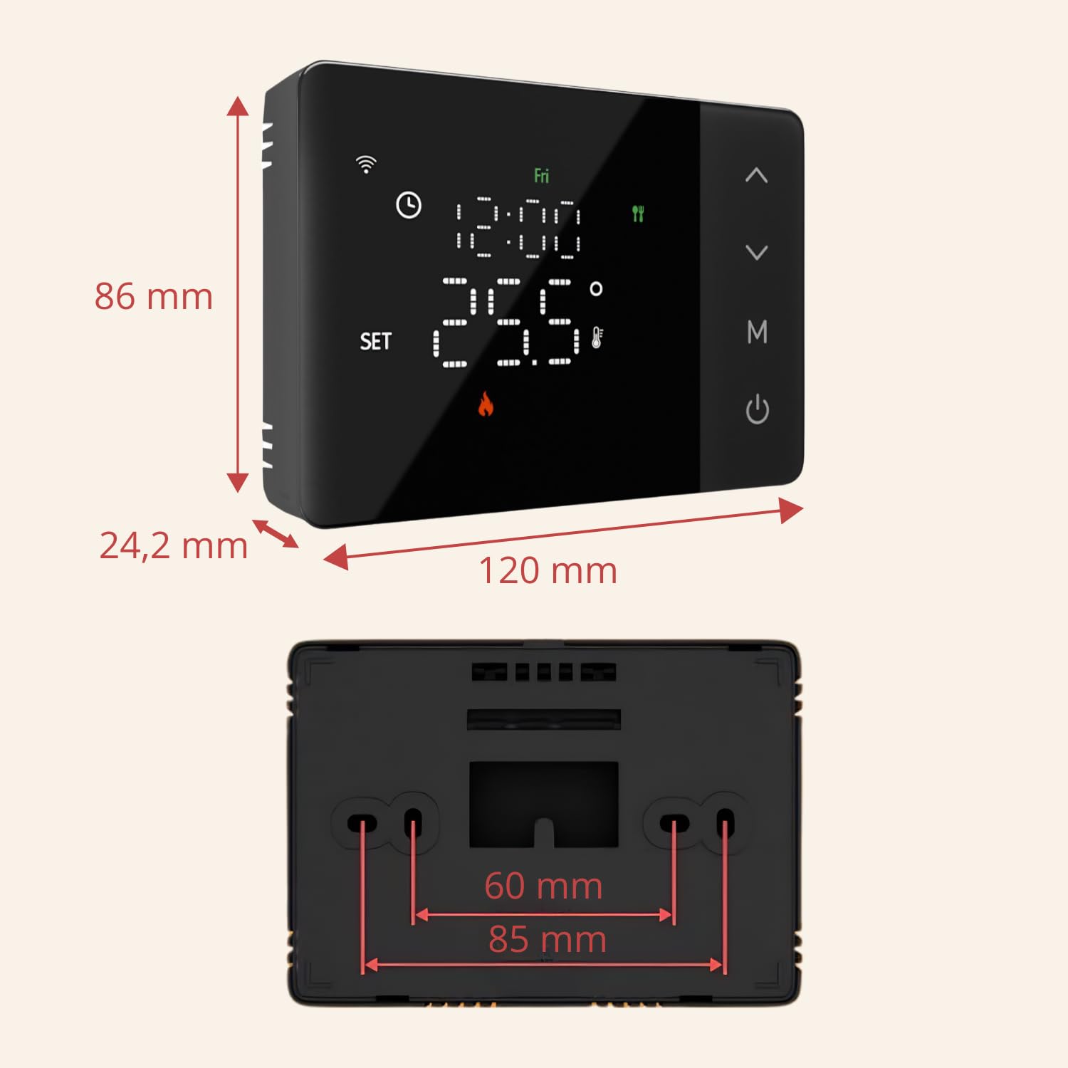 domyno Thermostat WiFi à piles pour chaudière, contrôle smartphone application Alexa Google Chronothermostat intelligent mural boîte 503, 502 programmation hebdomadaire et manuelle (noir)