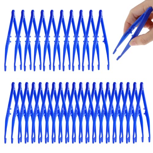 Sibba Pinzette In Plastica 30 Pezzi Usa e Getta Pinzette per Il Primo Soccorso di Colore Blu Con Scanalature per Dita Punte Seghettate per Progetti di Perle Fai Da Te Lezioni di Scienza