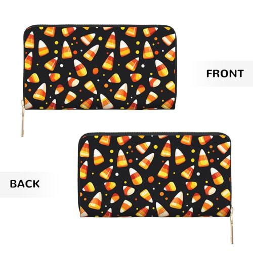 Halloween Candy Corn Print Wallet Women Men, Long PU Leather Wallets for Women, Cute Womens Travel Wallet Purse Pouch with Zipper Pocket2