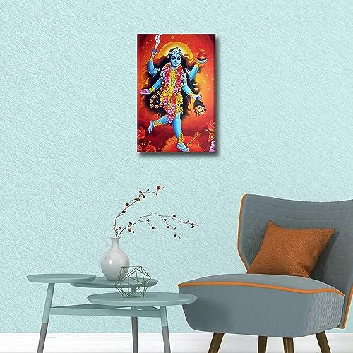 TISHIRON Indian God Wall Decorations Canvas Wall Art Kali Red Goddess of Death Pictures Indian Hindu for Religion Wall Decor Framed Ready to Hang 24x16inch - Image 2