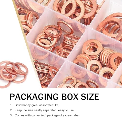 Image of 200 PCS Car Flat Gasket Classification Kit, Oil Pan Plug Sealing Gaskets, M5 M6 M8 M10 M12 M14 Copper Metric Washers, Universal Accessories for Most Car (Gold), SEPDP2400GO-200PCS
