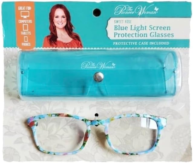 The Pioneer Woman Gafas de protección de pantalla de luz azul con funda protectora (rosa dulce)