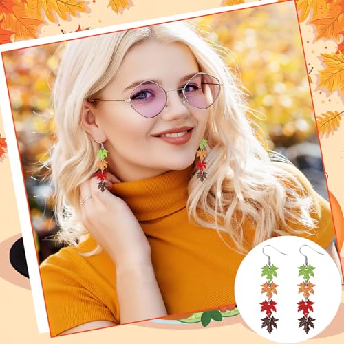 4 Pairs Fall Autumn Thanksgiving Earrings, Metal Red Maple Leaf Earrings Jewelry Accessories Leather Pumpkin Maple Leaf Shape Thanksgiving Celebration Party Fashion Autumn Pendant Fun Hook Earrings4