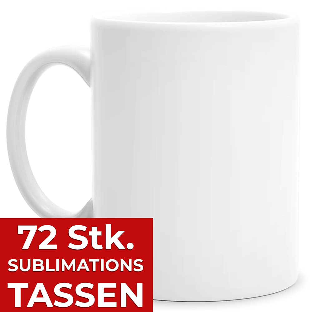 Tassendruck Sublimationstassen ohne Druck aus hochwertiger Keramik - Einzeln oder im Set - 72er Set Weiß, 300ml