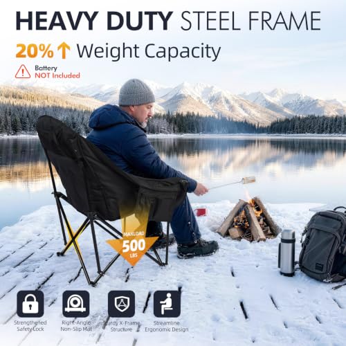 Image of Heated Oversized Camping Chair - Heavy Duty Padded Comfy Warm Outdoor Chair