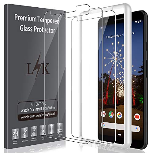LK [3 Pack] Screen Protector for Google Pixel 3a XL, Tempered Glass [Frame-Installation] Case Friendly