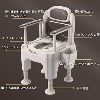 Amazon | ポータブルトイレ 介護用 簡易トイレ 調節肘掛け