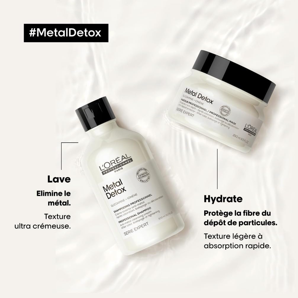 L'OREAL PROFESSIONNEL - Metal Detox - Cheveux Secs et Abîmés, Raides à Bouclés, Naturels à Colorés - Sans Sulfate - Anti-Casse - +67% de Nutrition - 2x Plus de Brillance